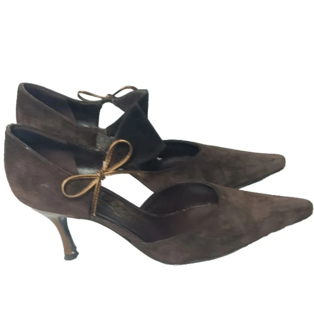 Salvatore Ferragamo Brigida Suede Stiletto Dress Pump Shoes Women's 5.5 B Brown